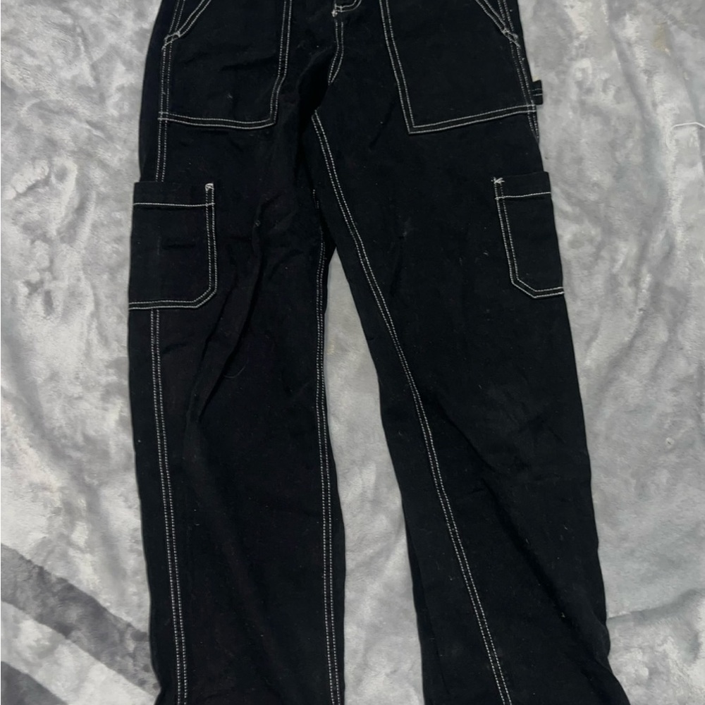 Garage black with white stitch carpenter cargo jeans